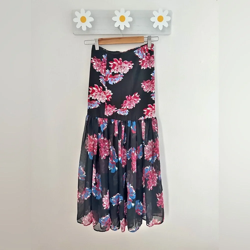 Free People Black Floral Sheer Mesh Drop Waist Maxi Skirt Boho Cottagecore NEW